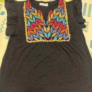 THML Black Blouse with Multicolor Embroidery
